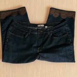Coldwater Creek Women’s 16 Dark Wash Cropped Jeans Embroidered Hem